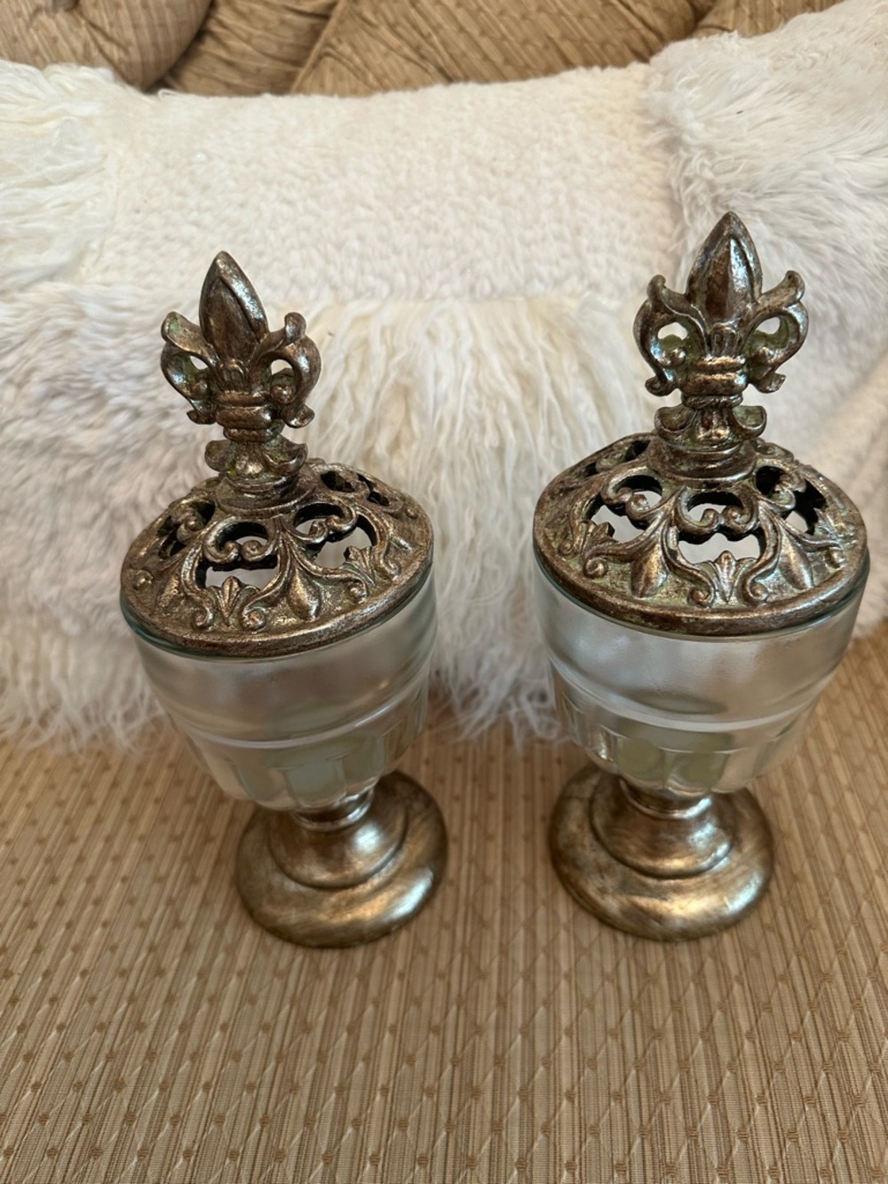 Decorative Fleur-de-Lis Silver Accent Jars - Set of 2